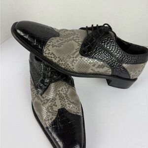 Stacy Adams Black and Gray Snakeskin Oxfords